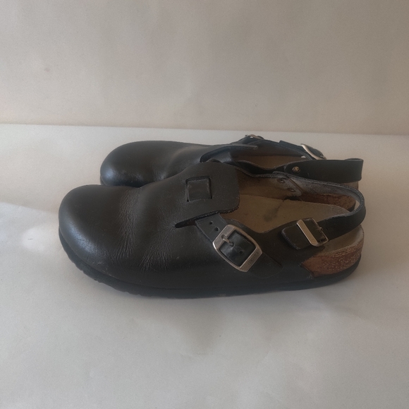 Birkenstock Women's  Sandals Paris Bonn Black Leather Slingback Clogs sz 7 - Picture 2 of 6